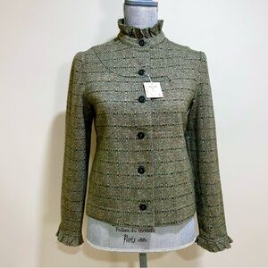 NWT GEM Japan Tweed Frill Jacket Green